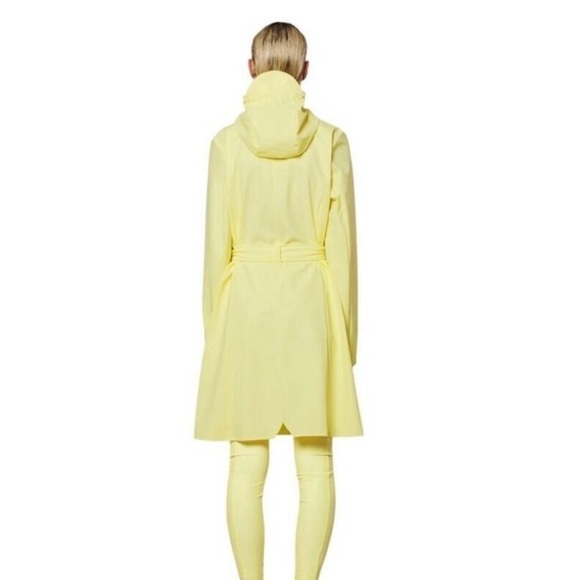 Rains Straw Yellow Curve Belt Waist Tie Waterproof Long Jacket - Picture 2 of 6